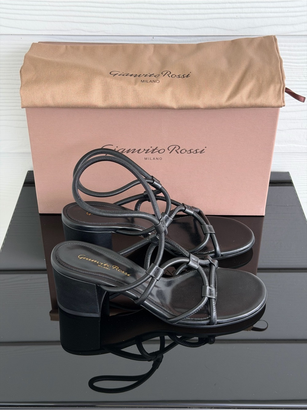 Gianvito Rossi Black Nappa Leather Strappy Sandals Heels EU 37.5 US 7